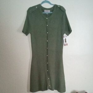 NWT French Connection Olive Green Comfy Soft Button-Front  Sweater Dress XL